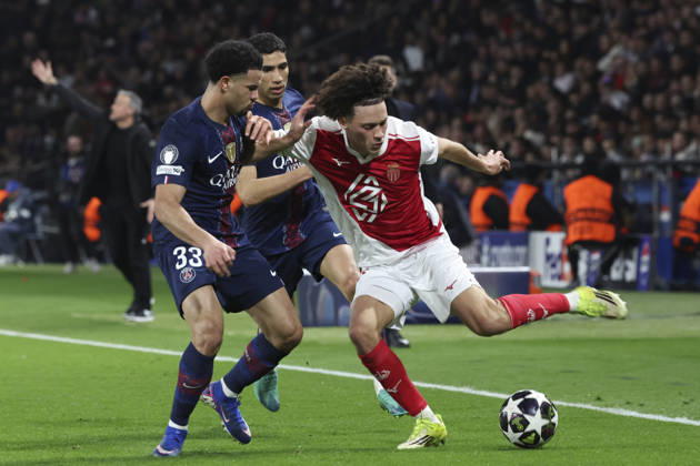 FOOTBALL : Paris Saint Germain Vs AS Monaco - Ligue des Champions - 25 02 2026 Maghnes Akliouche (AS Monaco) Vs Warren Zaire-Emery (PSG) - Achraf Hakimi (PSG) ParisFrance Copyright: xMichaelxBaucherx