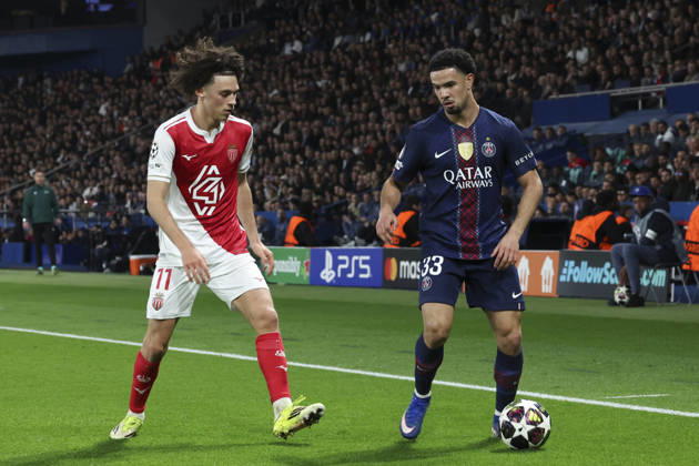 FOOTBALL : Paris Saint Germain Vs AS Monaco - Ligue des Champions - 25 02 2026 Warren Zaire-Emery (PSG) Vs Maghnes Akliouche (AS Monaco) ParisFrance Copyright: xMichaelxBaucherx