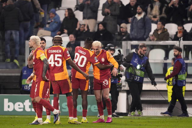 Galatasaray s Baris Yilmaz celebrates after scoring the 3-2 goal for his team during the Uefa Champions League soccer match between Juventus and Galatasaray at the Allianz Stadium in Turin, playoff 2 2, north west Italy - January 25, 2026. - Soccer  Copyright: xFabioxFerrari LaPressex