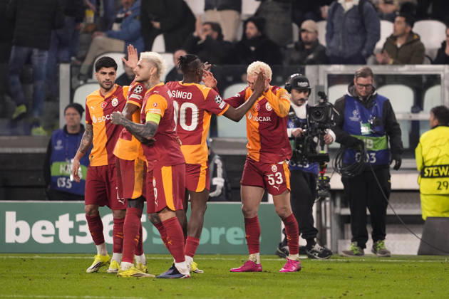 Galatasaray s Baris Yilmaz celebrates after scoring the 3-2 goal for his team during the Uefa Champions League soccer match between Juventus and Galatasaray at the Allianz Stadium in Turin, playoff 2 2, north west Italy - January 25, 2026. - Soccer  Copyright: xFabioxFerrari LaPressex