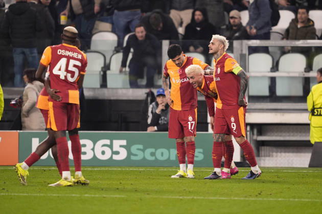 Galatasaray s Baris Yilmaz celebrates after scoring the 3-2 goal for his team during the Uefa Champions League soccer match between Juventus and Galatasaray at the Allianz Stadium in Turin, playoff 2 2, north west Italy - January 25, 2026. - Soccer  Copyright: xFabioxFerrari LaPressex