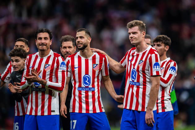Atletico Madrid v Club Brugge, UEFA Champions League, Madrid, Spain Madrid, Spain. 24th, February 2026. David Hancko and Alexander Sorloth of Atletico de Madrid greets fans following the UEFA Champions League 2025 26 Knockout Play-off Second Leg match between Atletico de Madrid and Club Brugge KV at Estadio Civitas Metropolitano in Madrid. Spain, Madrid, Estadio Metropolitano  Copyright: xGonzalesxPhoto LucianoxLimax