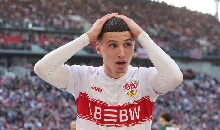 Stuttgart, Fußball Bundesliga, 20. Spieltag, VfB Stuttgart vs. VfL Wolfsburg, Bilal El Khannouss ( VfB )
