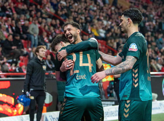 Fußball, Herren, Saison 2025 2026, 1. Bundesliga (25. Spieltag), 1. FC Union Berlin - SV Werder Bremen, v.l. Patrice Covic (Bremen), Leonardo Bittencourt (Bremen), Cameron Puertas (Bremen), Jubel nach Tor zum 1:4, 08.03.2026, Copyright: xSebastianxRäppold MatthiasxKochx