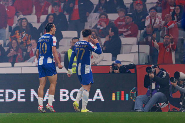 Oskar Pietuszewski seen celebrating after scoring goal during Liga Portugal game between teams of SL Benfica and FC Porto at Estadio Da Luz (Maciej Rogowski Ball Raw Images PT) Lisbon Estadio Da Luz Portugal Copyright: xMaciejxRogowskix maciejrogowski_benfica_fcporto_2526-13