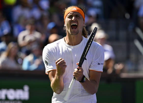 March 08, 2026 Alexander Zverev of Germany reacts to winning match point against Brandon Nakashima during their match at the BNP Paribas Open held at the Indian Wells Tennis Garden in Indian Wells, California. California. Mandatory Photo Credit : CSM Indian Wells United States of America - ZUMAc04_ 20260308_zma_c04_301 Copyright: xCharlesxBausx