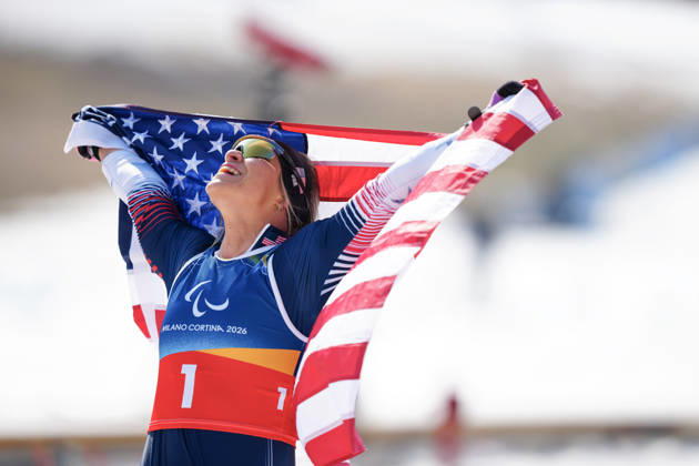 VAL DI FIEMME, ITALY 20260310 USA s Oksana Masters takes gold in the women s cross-country skiing, sitting sprint, at the Tesero Cross-Country Skiing Stadium in Val di Fiemme, Italy. VAL DI FIEMME ITALY x10500x