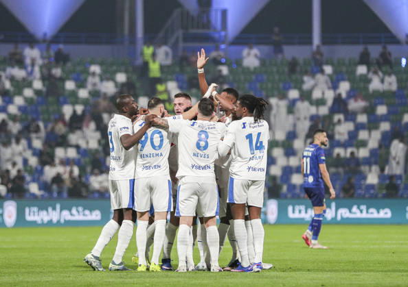 Saudi-Arabien: Fussball Saudi Pro League 2025 2026, 26. Spieltag - Al Fateh FC vs 1Al Hilal - Maydan Tamweel Aloula (Saudi Arabien): Tor und Torjubel zum Sergej Milinkovic-Savic (Al Hilal, 22) Malcom (Al Hilal, 10) Abdulkarim Darisi (Al Hilal, 14) Salem Al-Dawsari (Al Hilal, 29) Ruben Neves Ruben Neves (Al Hilal, 8) Karim Benzema (Al Hilal, 90) Copyright: xOumaimaxSouaidix