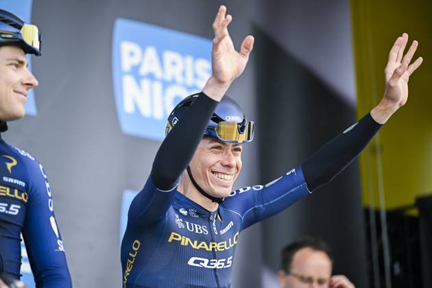 Paris Nice 2026 Stage 8 NICE, FRANCE - MARCH 15 : De La Cruz David (ESP) of Pinarello Q36.5 Pro Cycling Team on stage before the start of the race during stage 8 of the 84th edition of Paris - Nice an UCI World Tour 2.UWT cycling road race stage for Men Elite of 145 km with start in Nice and finish in Nice on March 15, 2026 in Nice, France, 15 03 2026 ( Motordriver Guy De Vuyst - Nice France Copyright: xNicoxVereeckenx