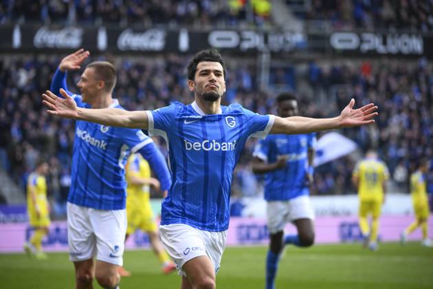 KRC Genk v Sint-Truidense VV - Jupiler Pro League GENK, BELGIUM - MARCH 15 : El Ouahdi Zakaria defender of KRC Genk celebrates after scoring during the Jupiler Pro League match between KRC Genk and Sint-Truidense VV on March 15, 2026 in Genk, Belgium, 15 03 2026 Genk Belgium  Copyright: xVincentxKalutx