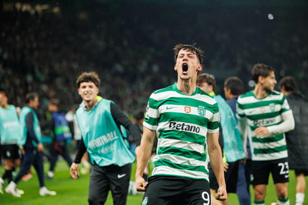 Rafael Nel seen celebrating after goal during UEFA Champions League Round of 16 game between teams of Sporting CP and FK Bodo Glimt at Estadio Jose Alvalade (Maciej Rogowski Ball Raw Images) Lisbon Estadio Jose Alvalade Portugal Copyright: xMaciejxRogowskix maciejrogowski_sporting_bodo_2526_ROG8754
