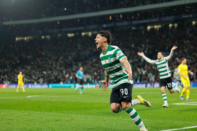 Rafael Nel seen celebrating after goal during UEFA Champions League Round of 16 game between teams of Sporting CP and FK Bodo Glimt at Estadio Jose Alvalade (Maciej Rogowski Ball Raw Images) Lisbon Estadio Jose Alvalade Portugal Copyright: xMaciejxRogowskix maciejrogowski_sporting_bodo_2526_ROG8459
