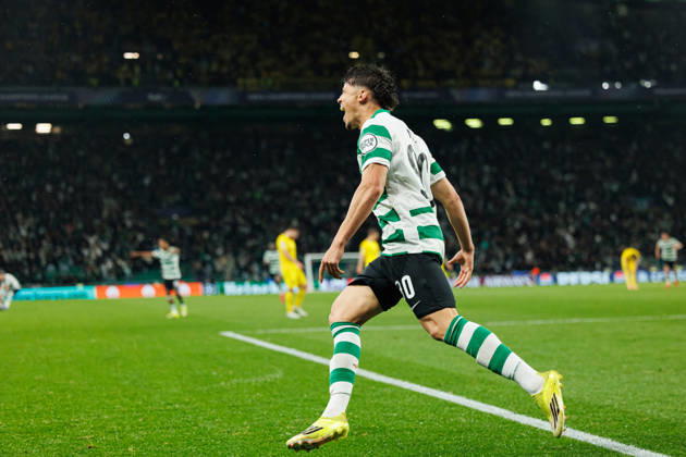 Rafael Nel seen celebrating after goal during UEFA Champions League Round of 16 game between teams of Sporting CP and FK Bodo Glimt at Estadio Jose Alvalade (Maciej Rogowski Ball Raw Images) Lisbon Estadio Jose Alvalade Portugal Copyright: xMaciejxRogowskix maciejrogowski_sporting_bodo_2526_ROG8473