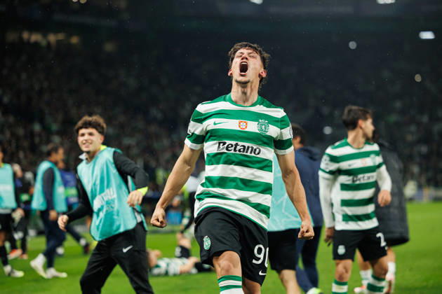 Rafael Nel seen celebrating after goal during UEFA Champions League Round of 16 game between teams of Sporting CP and FK Bodo Glimt at Estadio Jose Alvalade (Maciej Rogowski Ball Raw Images) Lisbon Estadio Jose Alvalade Portugal Copyright: xMaciejxRogowskix maciejrogowski_sporting_bodo_2526_ROG8758 2