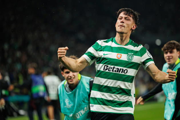 Rafael Nel seen celebrating after goal during UEFA Champions League Round of 16 game between teams of Sporting CP and FK Bodo Glimt at Estadio Jose Alvalade (Maciej Rogowski Ball Raw Images) Lisbon Estadio Jose Alvalade Portugal Copyright: xMaciejxRogowskix maciejrogowski_sporting_bodo_2526_ROG8748