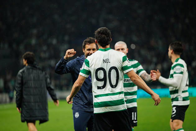 Rafael Nel seen celebrating after goal during UEFA Champions League Round of 16 game between teams of Sporting CP and FK Bodo Glimt at Estadio Jose Alvalade (Maciej Rogowski Ball Raw Images) Lisbon Estadio Jose Alvalade Portugal Copyright: xMaciejxRogowskix maciejrogowski_sporting_bodo_2526_ROG8784