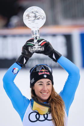World Cup final Kvitfjell Hafjell Kvitfjell 20260322 Winner Sofia Goggia from Italy during the award ceremony for the women s super G during the World Cup race in Kvitfjell on Sunday Photo Geir Olsen NTB Kvitfjell Norway EDITORIAL USE ONLY RESTRICTED USE FOR BETTING COMPANIES  Copyright: xGeirxOlsenx xNTBx