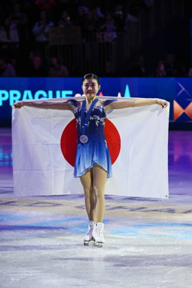 ISU Figure skating, Eiskunstlauf World Championships 2026 at the O2 Arena in Prague, Czech Republic - 27 Mar 2026 Silver medalist Mone Chiba of Japan as seen during the medal ceremony for the Women competition at the ISU Figure Skating World Championships 2026 at the O2 Arena. ISU Figure Skating World Championships 2026 takes place from 24th to 29th of March in Prague, Czech Republic. Prague Czech Republic Copyright: xTomasxTkacikx xSOPAxImagesx 20260327-ISU-women-37