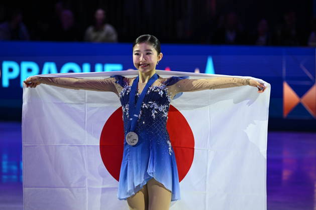 ISU Figure skating, Eiskunstlauf World Championships 2026 at the O2 Arena in Prague, Czech Republic - 27 Mar 2026 Silver medalist Mone Chiba of Japan as seen during the medal ceremony for the Women competition at the ISU Figure Skating World Championships 2026 at the O2 Arena. ISU Figure Skating World Championships 2026 takes place from 24th to 29th of March in Prague, Czech Republic. Prague Czech Republic Copyright: xTomasxTkacikx xSOPAxImagesx 20260327-ISU-women-39