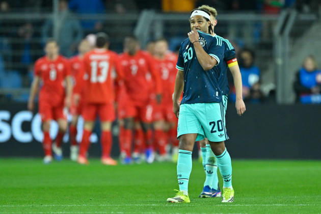 Basel, St.Jakob-Park, 27.03.26, GER, Herren, Laenderspiel: Schweiz - Deutschland Bild: Serge GNABRY (Deutschland) UEFA regulations prohibit any use of photographs as image sequences and or quasi-video. Basel Schweiz