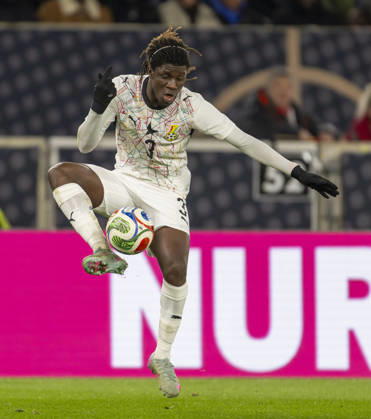30.03.2026, Fussball Freundschafts-Länderspiele 2.Spieltag, Deutschland - Ghana, in der MHP-Arena Stuttgart (Deutschland). Caleb Yirenkyi (Ghana) am Ball