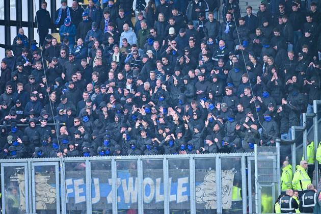 DEVENTER , 05-04-2026 , Stadium De Adelaarshorst , season 2025 2026 , Dutch Eredivisie football . match between Go Ahead Eagles and PEC Zwolle, Picture shows fans of PEC Go Ahead Eagles - PEC x202851806x Copyright: