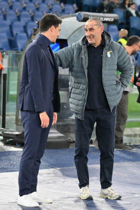 Foto IPP Roberto Ramaccia Roma 4 4 2026 Campionato di Calcio Serie A 2025 2026 Lazio vs Parma Nella foto Carlos Cuesta head coach of Parma, Maurizio Sarri allenatore della Lazio Italy Photo Press - World Copyright Roma italy Italia ITALY Copyright: xR4924_italyphotopressx