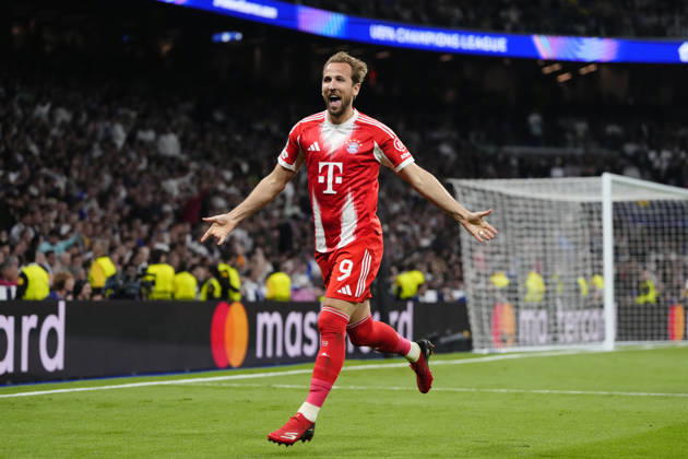 Real Madrid CF v FC Bayern München - UEFA Champions League 2025 26 Quarter-Final First Leg Harry Kane centre-forward of Bayern Munchen and England celebrates after scoring his sides first goal during the UEFA Champions League 2025 26 Quarter-Final First Leg match between Real Madrid CF and FC Bayern München at Estadio Santiago Bernabeu on April 7, 2026 in Madrid, Spain. Madrid Spain  Copyright: xJosexBretonx originalFilename:bretonhernandez-realmadr260407_npcWA.jpg