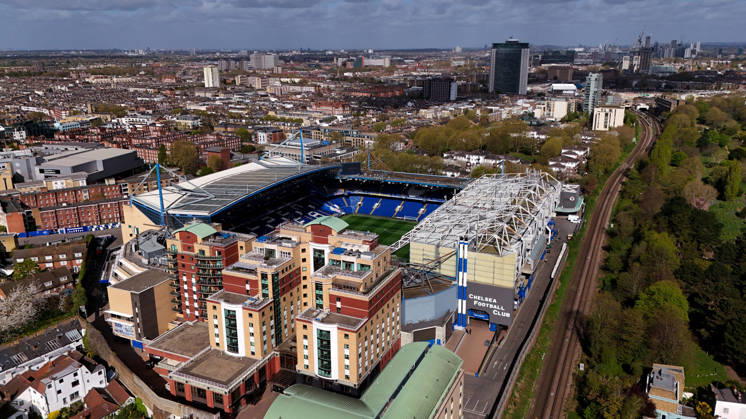 12th April 2026; Stamford Bridge, Chelsea, London, England: Premier League Football, Chelsea versus Manchester City; Aerial view of Stamford Bridge JPxFletcher