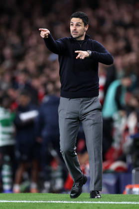 London, England, 15th April 2026. Mikel Arteta manager of Arsenal during the Arsenal vs Sporting Lisbon UEFA Champions League quarter final 2nd leg match at the Emirates Stadium, London. Picture credit should read: David Klein Sportimage EDITORIAL USE ONLY. No use with unauthorised audio, video, data, fixture lists, club league logos or live services. Online in-match use limited to 120 images, no video emulation. No use in betting, games or single club league player publications. SPI_055_DK_Arsenal_Sporting_Lisbon SPI-4686-0055