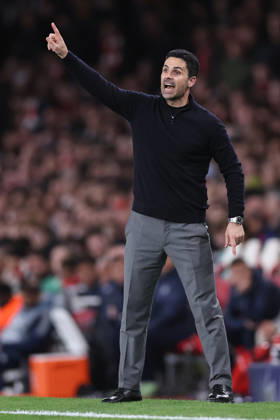 London, England, 15th April 2026. Mikel Arteta manager of Arsenal during the Arsenal vs Sporting Lisbon UEFA Champions League quarter final 2nd leg match at the Emirates Stadium, London. Picture credit should read: David Klein Sportimage EDITORIAL USE ONLY. No use with unauthorised audio, video, data, fixture lists, club league logos or live services. Online in-match use limited to 120 images, no video emulation. No use in betting, games or single club league player publications. SPI_059_DK_Arsenal_Sporting_Lisbon SPI-4686-0059