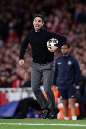 London, England, 15th April 2026. Mikel Arteta manager of Arsenal during the Arsenal vs Sporting Lisbon UEFA Champions League quarter final 2nd leg match at the Emirates Stadium, London. Picture credit should read: David Klein Sportimage EDITORIAL USE ONLY. No use with unauthorised audio, video, data, fixture lists, club league logos or live services. Online in-match use limited to 120 images, no video emulation. No use in betting, games or single club league player publications. SPI_118_DK_Arsenal_Sporting_Lisbon SPI-4686-0118