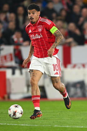 Nottingham, England, 16th April 2026. Morgan Gibbs-White of Nottingham Forest runs with the ball during the Nottingham Forest vs FC Porto UEFA Europa League quarter final 2nd leg match at the City Ground, Nottingham. Picture credit should read: Harriet Massey Sportimage EDITORIAL USE ONLY. No use with unauthorised audio, video, data, fixture lists, club league logos or live services. Online in-match use limited to 120 images, no video emulation. No use in betting, games or single club league player publications. SPI_061_FOREST_V_PORTO SPI-4690-0073