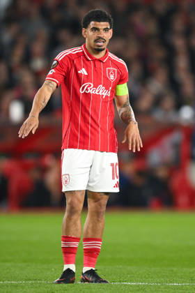 Nottingham, England, 16th April 2026. Morgan Gibbs-White of Nottingham Forest commands teammates during the Nottingham Forest vs FC Porto UEFA Europa League quarter final 2nd leg match at the City Ground, Nottingham. Picture credit should read: Harriet Massey Sportimage EDITORIAL USE ONLY. No use with unauthorised audio, video, data, fixture lists, club league logos or live services. Online in-match use limited to 120 images, no video emulation. No use in betting, games or single club league player publications. SPI_074_FOREST_V_PORTO SPI-4690-0086