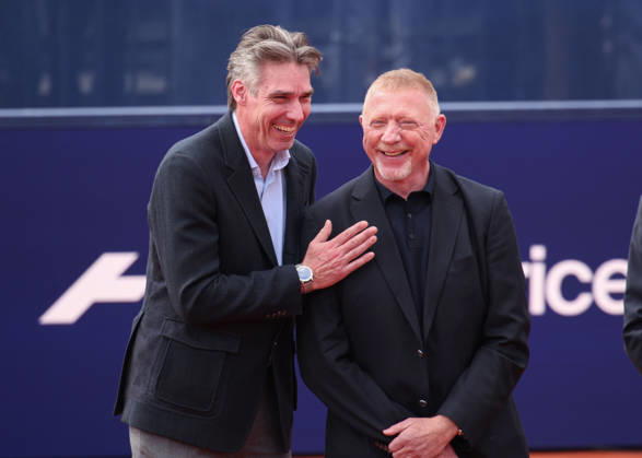 Sport Bilder des Tages Niki Pilic Tribute im Rahmen der BWW Open 2026, Michael Stich und Boris Becker, Tennis - BMW Open 2026 - ATP, Tennis Herren 500 - MTTC Iphitos - Muenchen - Bayern - Deutschland - 18 April 2026. Copyright: xJuergenxHasenkopfx