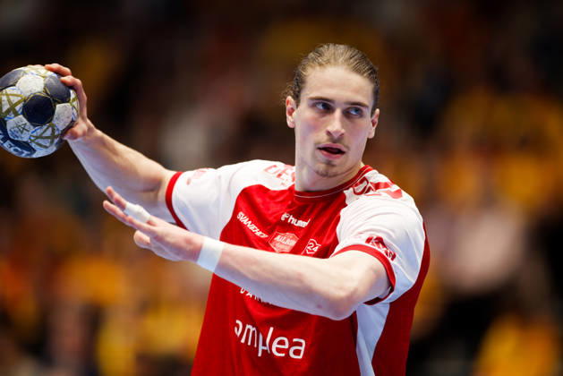 GOG v Aalborg Handball, Bambuni Herreliga handball, Svendborg, Denmark Svendborg, Denmark. 18th, April 2026. Juri Knorr of Aalborg Handball seen during the Bambuni Herreliga match between GOG and Aalborg Handball at Arena Svendborg in Svendborg. Denmark, Svendborg  Copyright: xGonzalesxPhoto LauxNielsenx