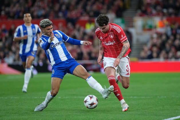 Nottingham Forest v FC Porto - UEFA Europa League Quarter Final Neco Williams of Nottingham Forest and William Gomes of FC Porto seen in action during the UEFA Europa league quarter final football match between Nottingham Forest and FC Porto. Final score : Nottingham Forest 1 : 0 FC Porto Nottingham United Kingdom Copyright: xPaulxBonserx xSOPAxImagesx 000054