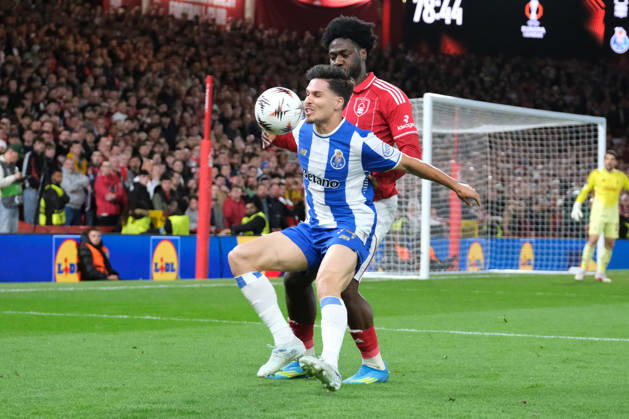 Nottingham Forest v FC Porto - UEFA Europa League Quarter Final Ola Aina of Nottingham Forest and Francisco Moura of FC Porto seen in action during the UEFA Europa league quarter final football match between Nottingham Forest and FC Porto. Final score : Nottingham Forest 1 : 0 FC Porto Nottingham United Kingdom Copyright: xPaulxBonserx xSOPAxImagesx 000216