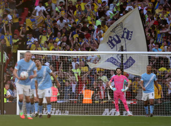 James Trafford (MC) dejection after the first Soton goal (0-1) at the Emirates FA Cup Semi-Final match Manchester City v Southampton, at Wembley Stadium, London, UK on 25th April, 2026. 