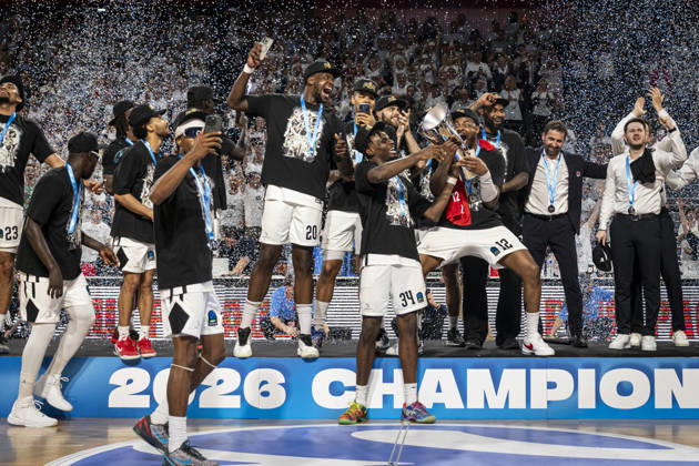 Cosea JL Bourg v Besiktas GAIN - EuroCup Final BOURGUE-EN-BRESSE, FRANCE - APRIL 28: Team JL Bourg celebrates after their victory of the final EuroCup basketball match between Besiktas GAIN and Cosea JL Bourg at the Ekinox in Bourg-en-Bresse France on April 28, 2026. Elyxandro Cegarra Anadolu Bourg-en-Bresse France. Editorial use only. Please get in touch for any other usage.  Copyright: x2026xAnadoluxElyxandroxCegarrax