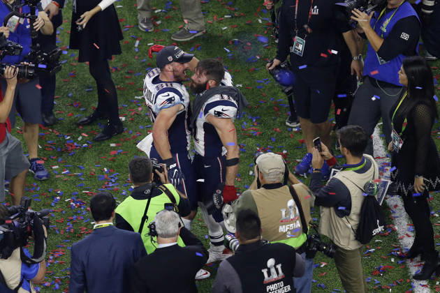 February 05, 2017 New England Patriots wide receiver Julian Edelman (11) and New England Patriots wide receiver Danny Amendola (80) celebrates after Super Bowl LI between the New England Patriots and the Atlanta Falcons at NRG Stadium in Houston, Texas. Charles Baus CSM Copyright: xCharlesxBausx