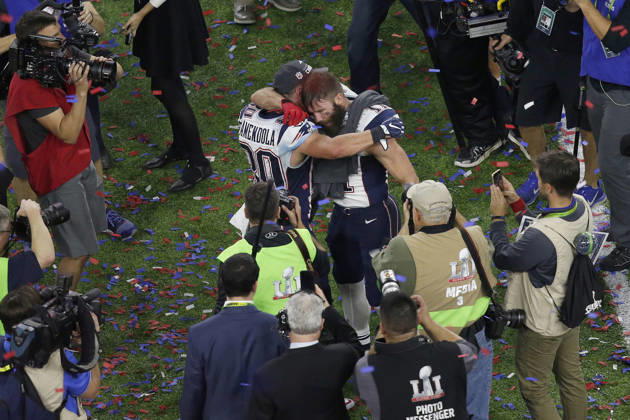February 05, 2017 New England Patriots wide receiver Julian Edelman (11) and New England Patriots wide receiver Danny Amendola (80) celebrates after Super Bowl LI between the New England Patriots and the Atlanta Falcons at NRG Stadium in Houston, Texas. Charles Baus CSM Copyright: xCharlesxBausx