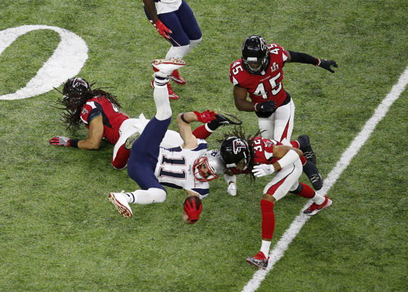 February 05, 2017 New England Patriots wide receiver Julian Edelman (11) gets tackled by Atlanta Falcons corner back Jalen Collins (32) Super Bowl LI between the New England Patriots and the Atlanta Falcons at NRG Stadium in Houston, Texas. Charles Baus CSM Copyright: xCharlesxBausx
