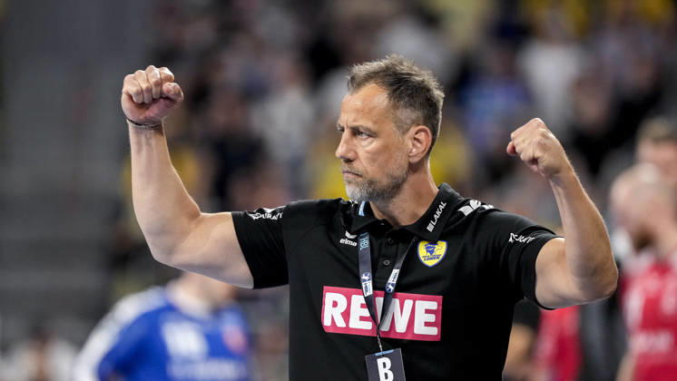 Maik Machulla (Trainer, Cheftrainer, RNL), Einzelbild, Einzelfoto, Aktion, Action, Jubel, jubeln, jubelt, celebration, Freude, freuen, freut sich, zuversichtlich, optimistisch, positiv, Spielszene, 01.05.2026, Mannheim (Deutschland), Handball, Bundesliga, Rhein-Neckar Löwen - MT Melsungen