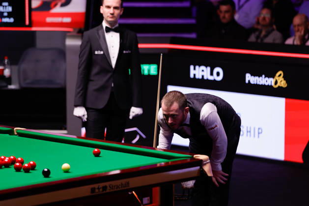 SHEFFIELD, ENGLAND - MAY 01: Mark Allen of Northern Ireland reacts in the Semifinal match against Wu Yize of China on day 14 of Halo World Championship, WM, Weltmeisterschaft 2026 at Crucible Theatre on May 1, 2026 in Sheffield, England. Copyright: xTaixChengzhex 111638610189