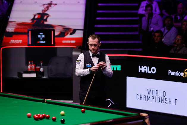 SHEFFIELD, ENGLAND - MAY 01: Mark Allen of Northern Ireland chalks the cue in the Semifinal match against Wu Yize of China on day 14 of Halo World Championship, WM, Weltmeisterschaft 2026 at Crucible Theatre on May 1, 2026 in Sheffield, England. Copyright: xTaixChengzhex 111638610191