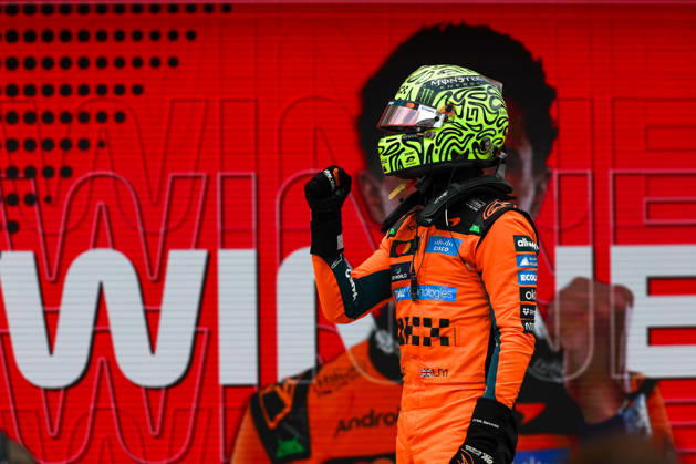 RECORD DATE NOT STATED 2nd May 2026; Miami International Autodrome, Miami, Florida, United States of America; 2026 FIA Formula 1 Miami Grand Prix; Sprint Race; Lando Norris (1) of Great Britain and McLaren Mastercard F1 Team pumps his fist after winning the Sprint Race DavidxBuono