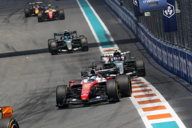 RECORD DATE NOT STATED 2nd May 2026; Miami International Autodrome, Miami, Florida, United States of America; 2026 FIA Formula 1 Miami Grand Prix; Sprint Race; Charles Leclerc (16) of Monaco and Scuderia Ferrari HP heads into turn one DavidxBuono
