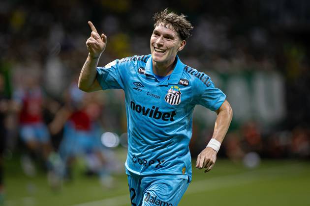 RECORD DATE NOT STATED Match between Palmeiras and Santos, valid for the 2026 Brazilian Championship. Sao Paulo (SP), 02 05 2026 - Brasileirao Palmeiras vs Santos - Player Benjamin Rollheiser scores and celebrates his goal during the match between Palmeiras and Santos, valid for the 14th round of the Brazilian football championship, at Allianz Parque on Saturday night, May 2nd, 2026, Brazil. Credit: William Oliveira PhD Press TheNews2(Foto: Phd Press Thenews2 imago images) SPO Copyright: xPHDxPRESSx