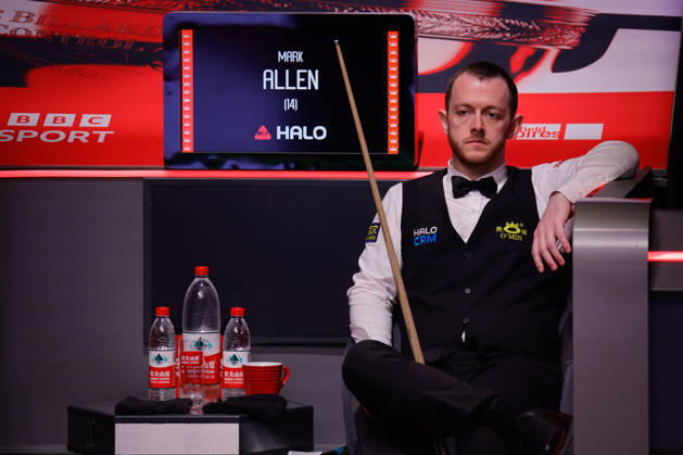 SHEFFIELD, ENGLAND - MAY 02: Mark Allen of Northern Ireland reacts in the Semifinal match against Wu Yize of China on day 15 of Halo World Championship, WM, Weltmeisterschaft 2026 at Crucible Theatre on May 2, 2026 in Sheffield, England. Copyright: xTaixChengzhex 111638739836